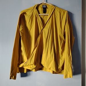 Lilith Chartreuse Stretch Cotton Wrap Blouse XS 36